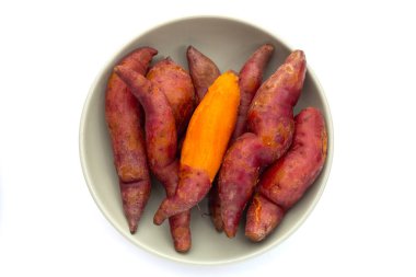 Boiled sweet potatoes in white background