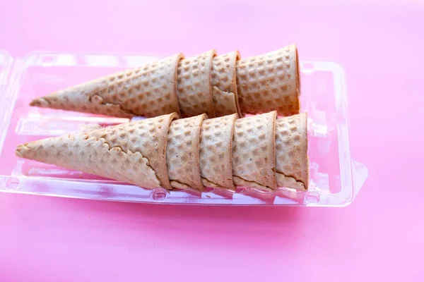 Empty Ice Cream Cone Pink Background — Stock Photo, Image