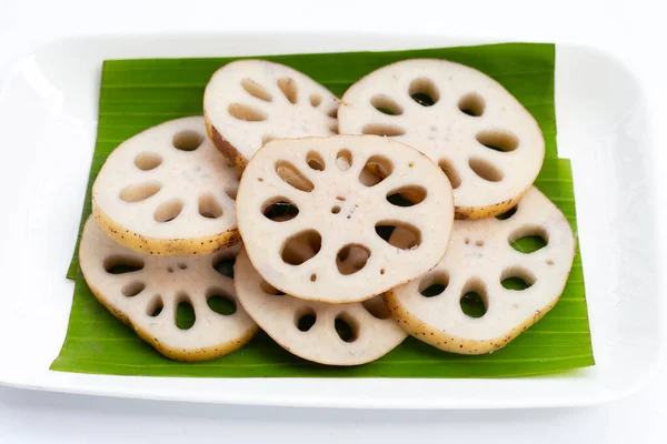 Lotus root on white background