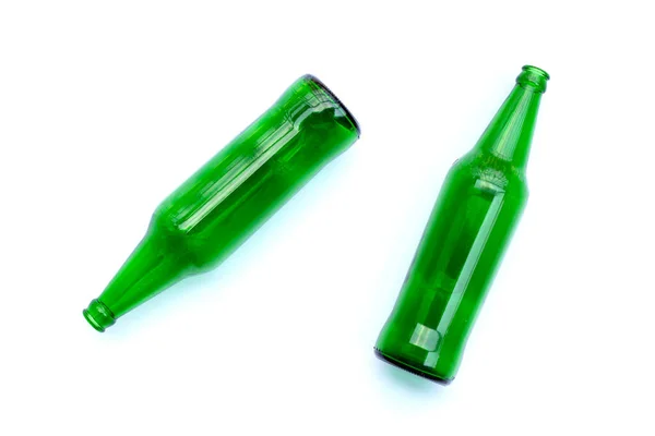 Botellas Vidrio Verde Fondo Blanco — Foto de Stock