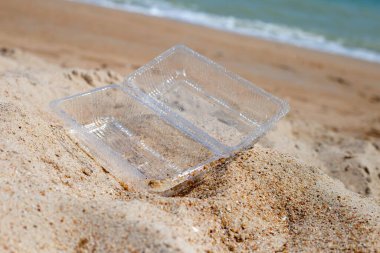 Plastic food container on the beach