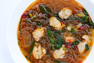 Spicy chicken soup with vermicelli or glass noodle