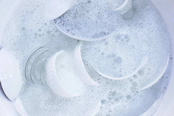 Dishes Bowls Water Bubbles Dishwashing Liquid — Photo
