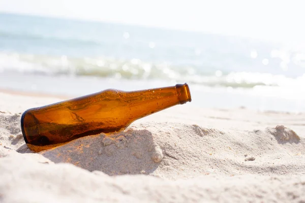 Botella Vidrio Playa — Foto de Stock