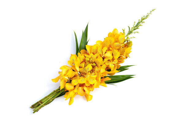 Bouquet beautiful yellow orchid flowers isolated on white background