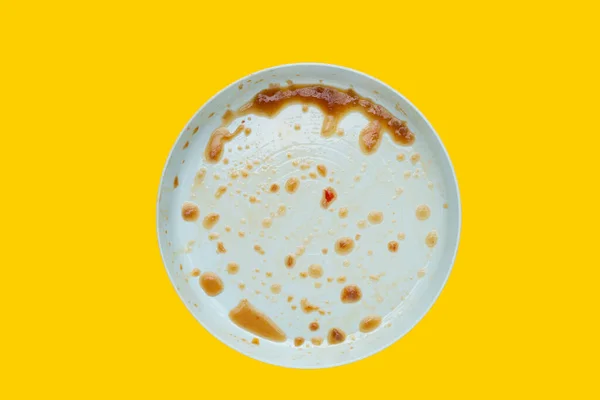 Dirty Dish Yellow Background Top View — Stock Photo, Image