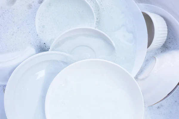 Dishes Bowls Water Bubbles Dishwashing Liquid — Foto de Stock