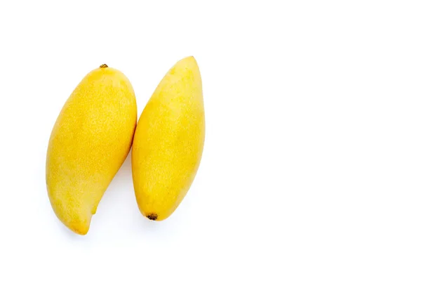 Tropisch Fruit Mango Met Kopieerruimte Witte Achtergrond Bovenaanzicht — Stockfoto
