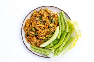 Baharatlı bambu salatası. Tayland yemeği.