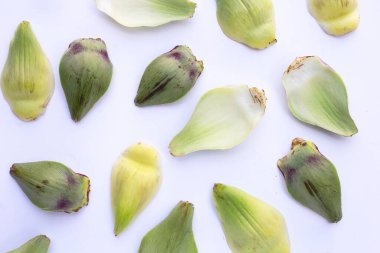 Fresh artichoke petals on white background