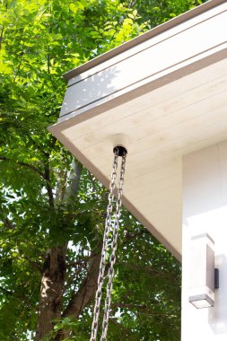 Ev yağmur oluğu. Yağmur zincirleri