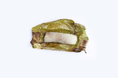 Grilled sticky rice in banana leaves with banana filling
