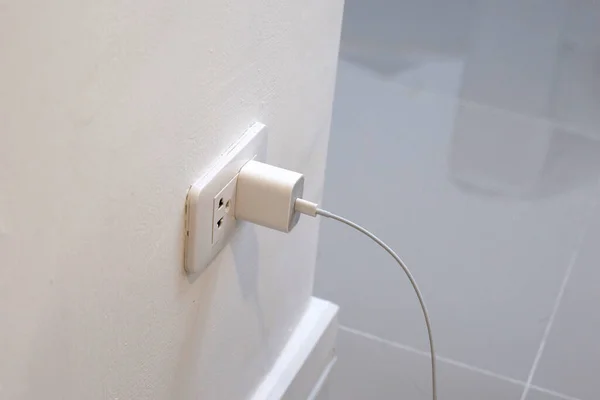 Hand Insert Plug Phone Charger Socket — Stock Photo, Image