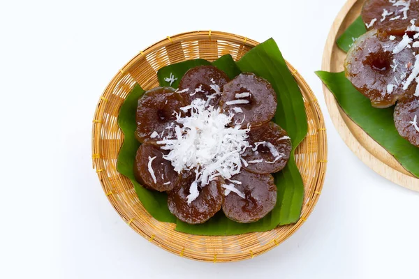 Thaise Dessert Bruine Suiker Sui Met Geraspte Kokosnoot — Stockfoto