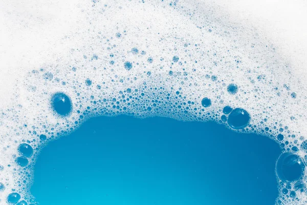 Burbuja Espuma Detergente Wate Fondo Azul Jabón Sud —  Fotos de Stock