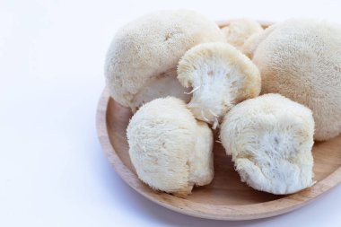 Fresh lion's mane mushroom on white background.