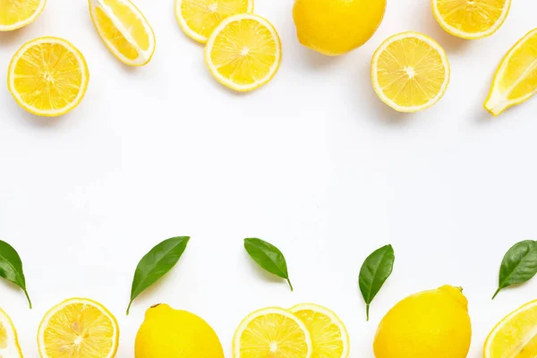 Frame Made Lemon Leaves White Background Copy Space — Stock Photo, Image
