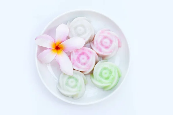 Coconut Milk Rose Shaped Jelly Salim Thai Sweet Dessert — Zdjęcie stockowe