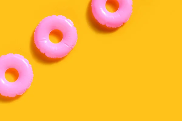 Inflatable Ring Yellow Background Summer Background Concept — Stockfoto