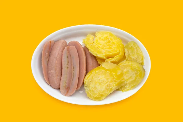 Gekookte Bananen Met Gekookte Zoete Aardappelen Heerlijk Fruitdessert — Stockfoto