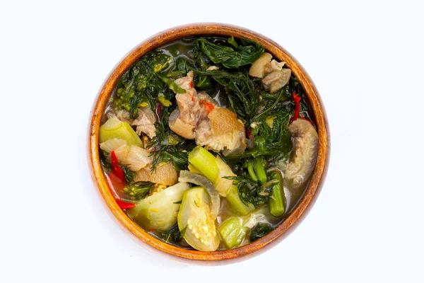 Sopa Tailandesa Picante Con Piel Cerdo Verduras — Foto de Stock