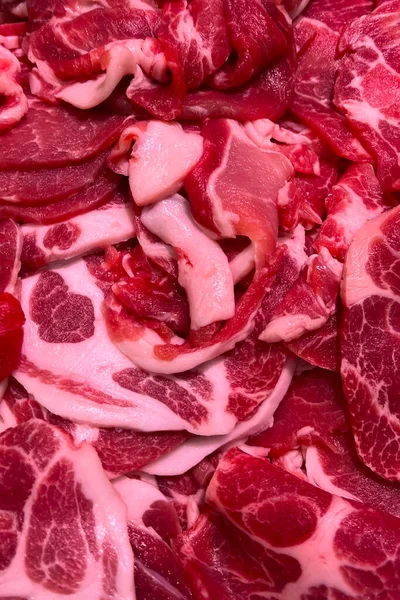 Świeże Surowe Mięso Wieprzowe Plasterkach — Zdjęcie stockowe