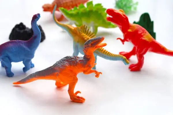 Brinquedos Dinossauro Plástico Fundo Branco — Fotografia de Stock