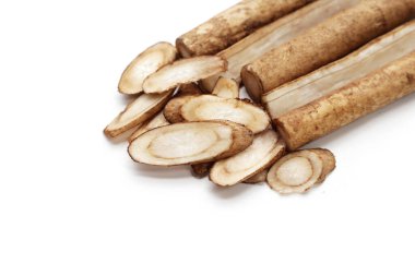 Beyaz arkaplanda Burdock Kökü (Gobo).