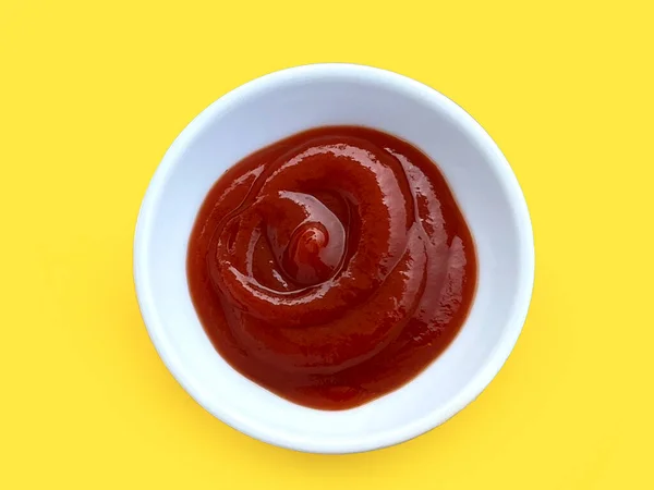 Tomato Sauce Yellow Background — Stock Photo, Image