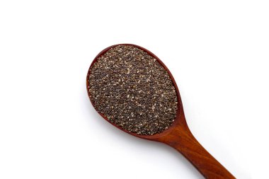 Beyaz arkaplanda Chia tohumları.