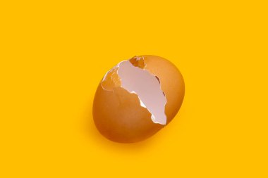 Sarı arkaplanda yumurta kabuğu.