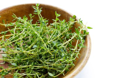 Beyaz arkaplanda taze kekik.