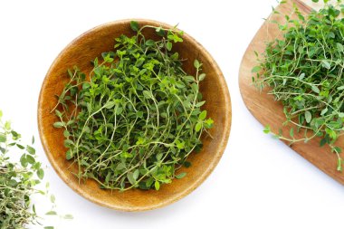 Beyaz arka plan üzerinde taze limon kekik.