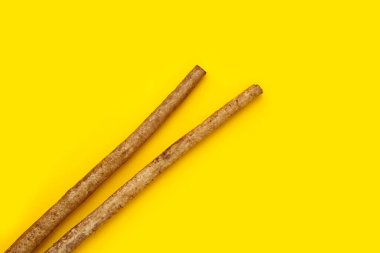 Sarı arkaplanda Burdock Kökü (Gobo).