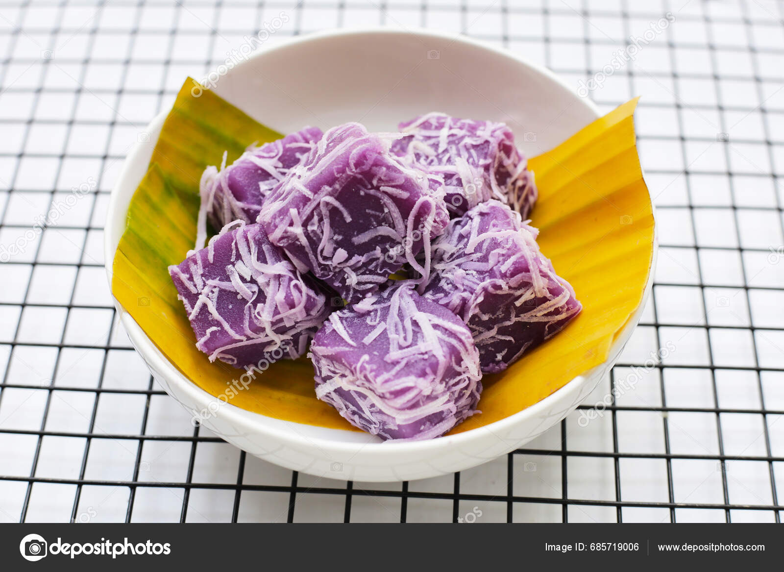 Steam Purple Sweet Potato Cake Thai Desserts Stock Photo by ©Bowonpat