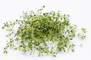 Beyaz arkaplanda taze kekik.