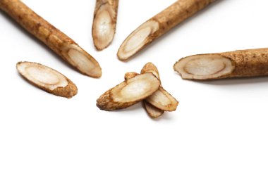 Beyaz arkaplanda Burdock Kökü (Gobo).
