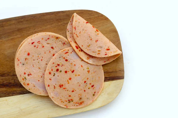 Spicy sliced bologna sausage with chili