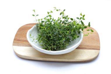 Beyaz arka plan üzerinde taze limon kekik.