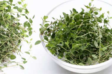 Beyaz arka plan üzerinde taze limon kekik.