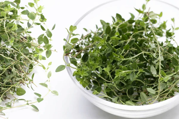 Beyaz arka plan üzerinde taze limon kekik.