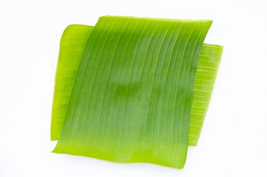 Beyaz arkaplanda muz yaprakları.