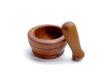 ahşap harç ve havaneli beyaz zemin üzerine