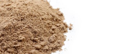 Beyaz arkaplanda beyaz protein tozu.