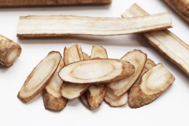 Beyaz arkaplanda Burdock Kökü (Gobo).