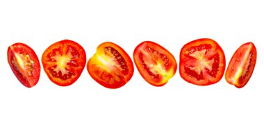 Beyaz arka planda taze domatesler. Üst görünüm