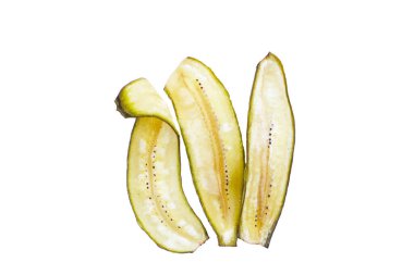 Muz cipsi, kızarmış muz, yeşil kabuklu.