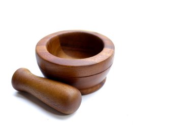 ahşap harç ve havaneli beyaz zemin üzerine