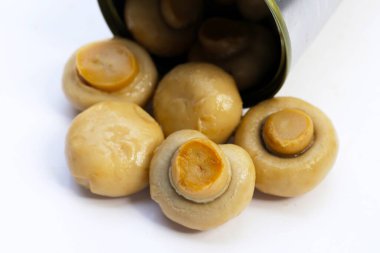 Champignon mushrooms in brine. Canned champignon mushrooms whole clipart