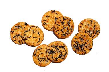 Japanese rice crackers with nori seaweed clipart